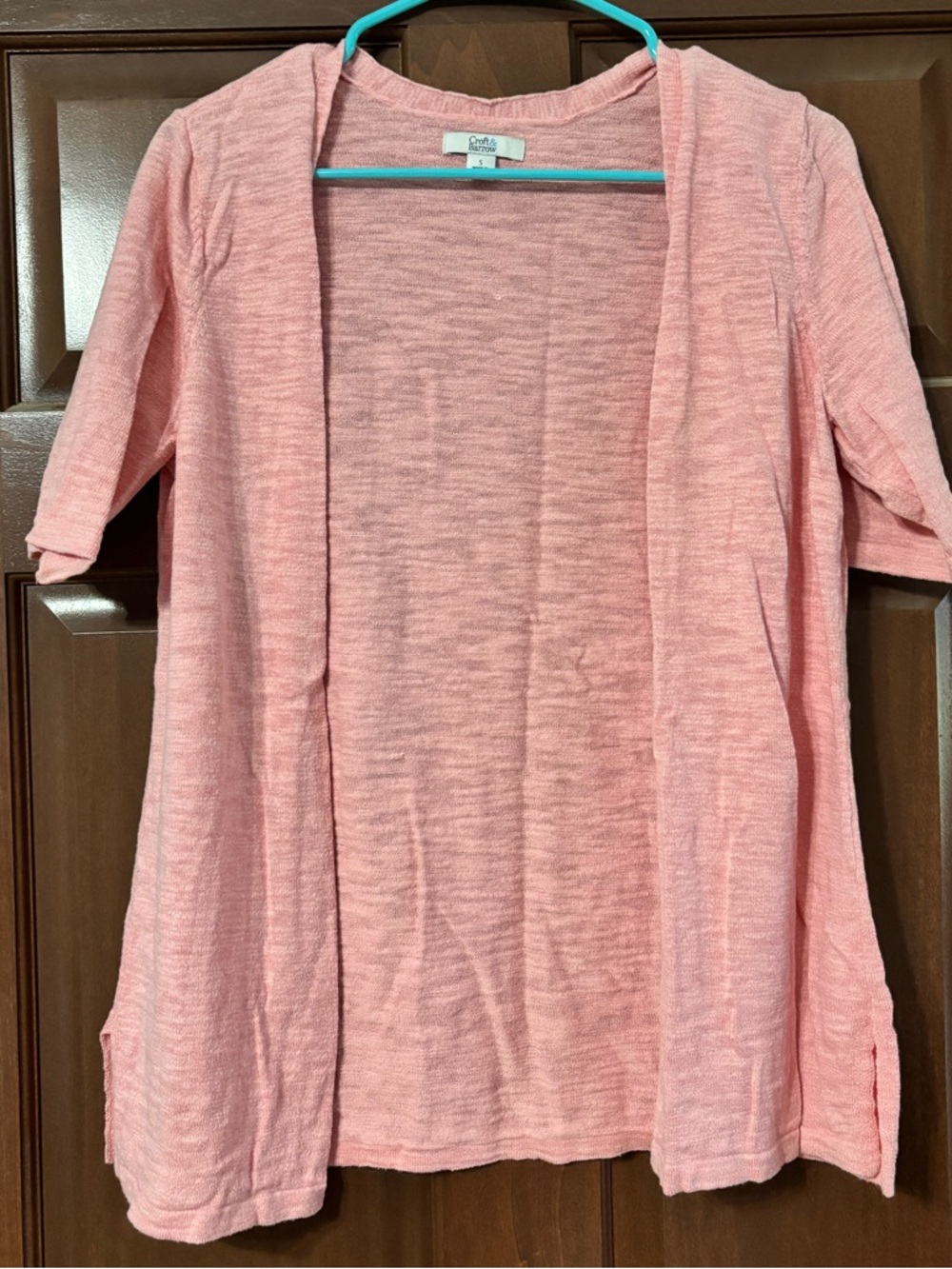 Women’s pink open front short sleeve cardigan size small